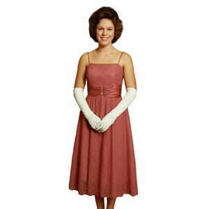 70s Vintage Pink Lace & Satin Tea Length Dress